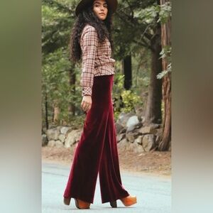 T.ba Spain Pants NWT Burgundy Maxi Silk Velvet Trousers Wide Leg $441 Size 38